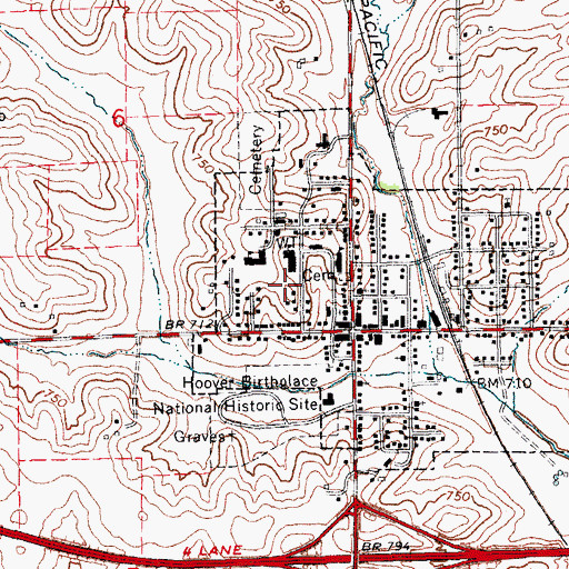 Topographic Map of West Branch Middle School, IA