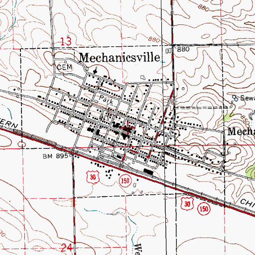 Topographic Map of Mechanicsville Public Library, IA