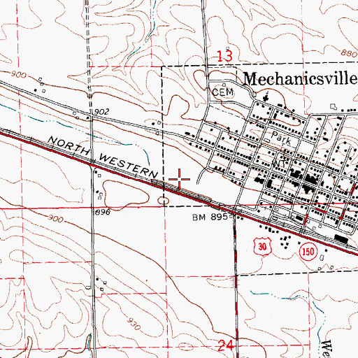 Topographic Map of Mechanicsville Post Office, IA