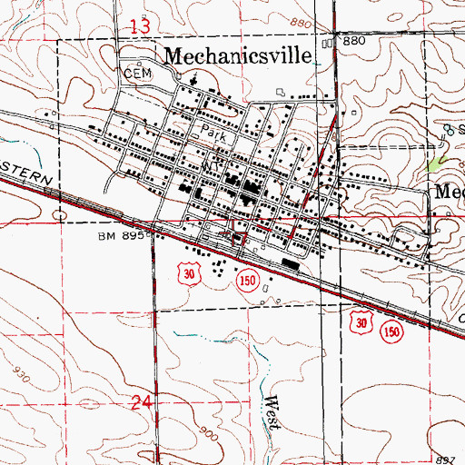 Topographic Map of Mechanicsville, IA