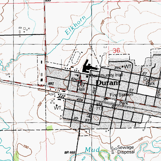 Topographic Map of Durant City Hall, IA