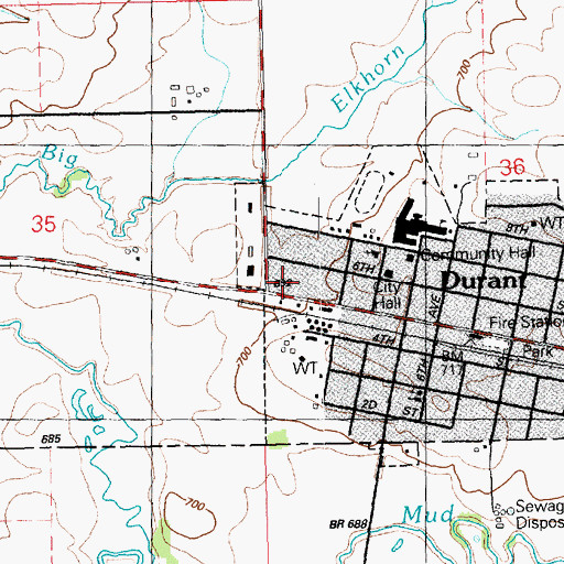 Topographic Map of Durant Police Department, IA