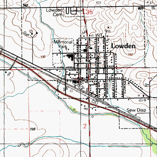 Topographic Map of Lowden Public Library, IA