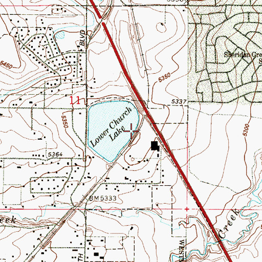 Topographic Map of Lower Church Lake Dam, CO