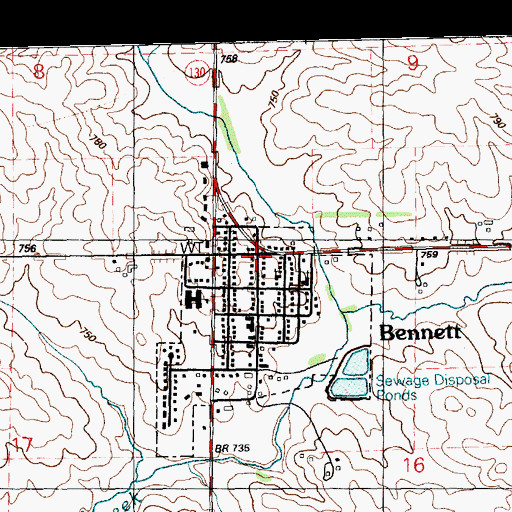 Topographic Map of Bennett Post Office, IA