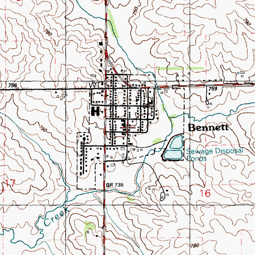 Topographic Map of Bennett Library, IA
