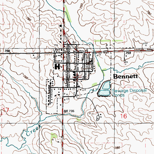 Topographic Map of Bennett Fire Department, IA
