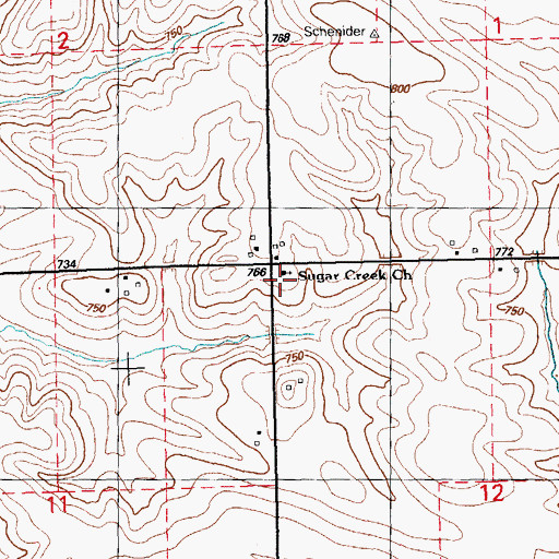 Topographic Map of Sugar Creek Church Cemetery, IA