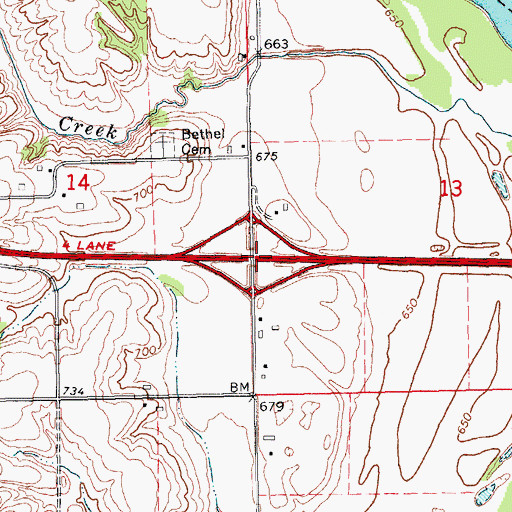 Topographic Map of Interchange 265, IA