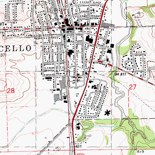 Topographic Map of Monticello Volunteer Fire Department, IA