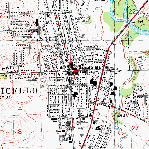 Topographic Map of Monticello Public Library, IA