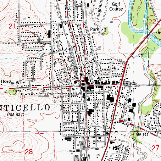 Topographic Map of Monticello Post Office, IA
