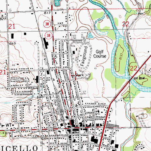 Topographic Map of Monticello City Park, IA