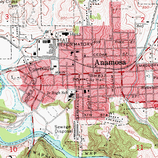 Topographic Map of Anamosa Post Office, IA