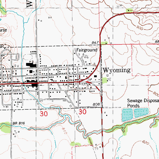 Topographic Map of Wyoming Fire Department, IA