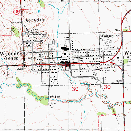 Topographic Map of Wyoming Library, IA