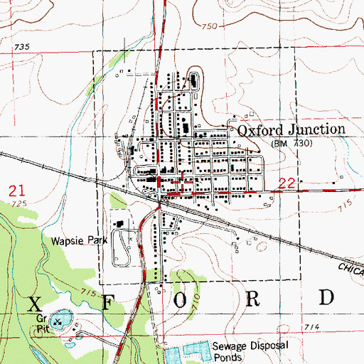 Topographic Map of Oxford Junction Post Office, IA