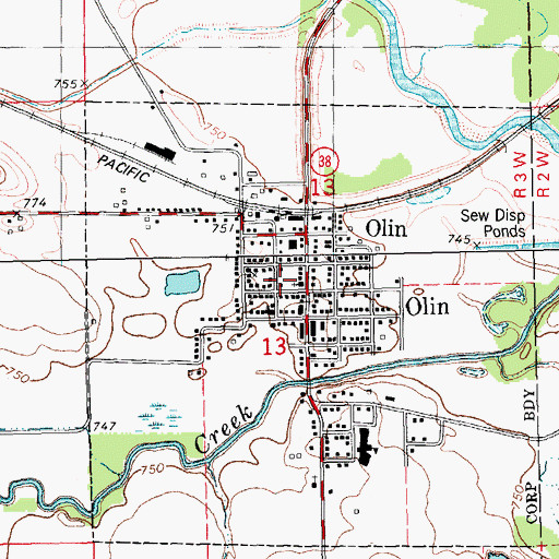Topographic Map of Olin Post Office, IA