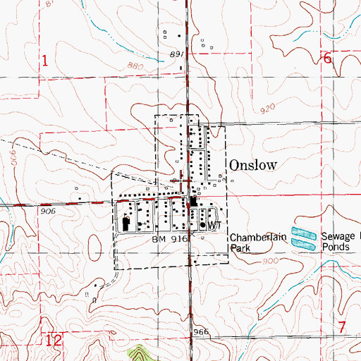 Topographic Map of Onslow (historical), IA