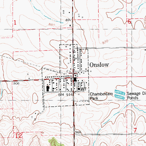 Topographic Map of Onslow Post Office, IA