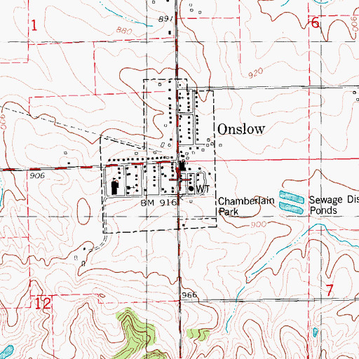Topographic Map of Onslow Fire Department and First Responders, IA