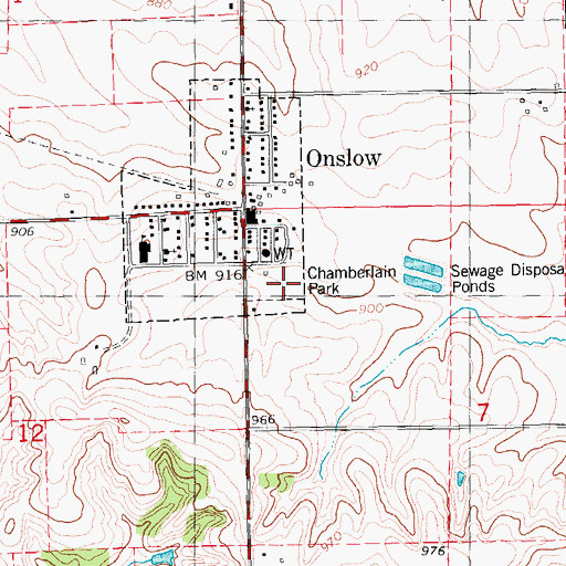 Topographic Map of Onslow Ball Park, IA