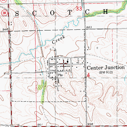 Topographic Map of Center Junction Post Office, IA