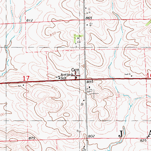 Topographic Map of Antioch Cemetery, IA