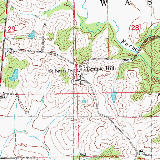 Topographic Map of Saint Peters Temple Hill Cemetery, IA