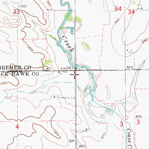 Topographic Map of Crain Creek Post Office (historical), IA
