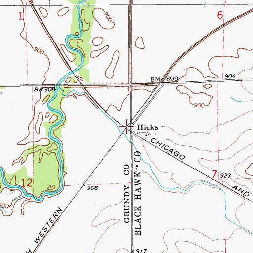 Topographic Map of Hicks Post Office (historical), IA