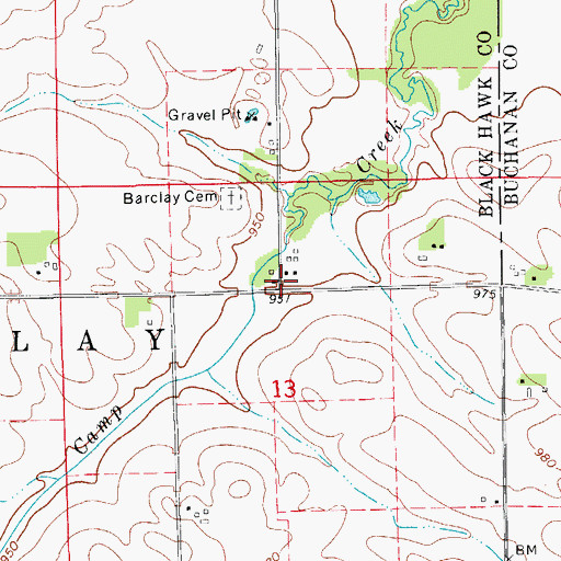 Topographic Map of Barclay Post Office (historical), IA