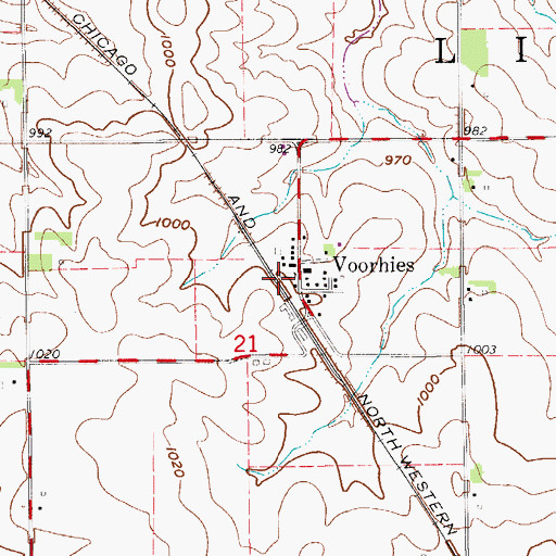Topographic Map of Voorhies (historical), IA