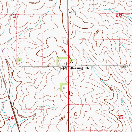 Topographic Map of Blessing Post Office (historical), IA