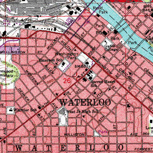 Topographic Map of Waterloo Baptist Temple, IA