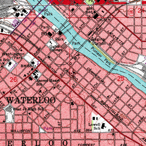 Topographic Map of First Church of the Open Bible, IA