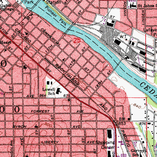 Topographic Map of Waterloo Worship Center, IA