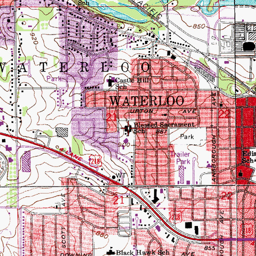 Topographic Map of Blessed Sacrament Church, IA