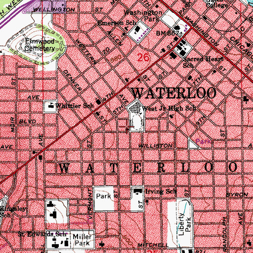 Topographic Map of Waterloo Gospel Hall, IA
