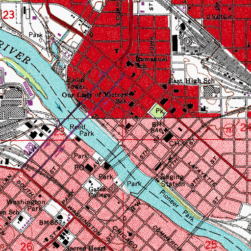 Topographic Map of Waterloo Post Office, IA