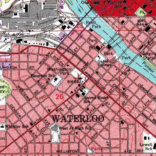 Topographic Map of Grout Museum of History and Science, IA