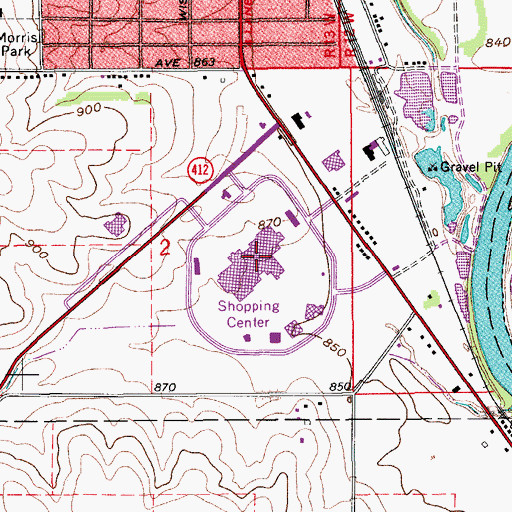 Topographic Map of Crossroads Center Mall, IA