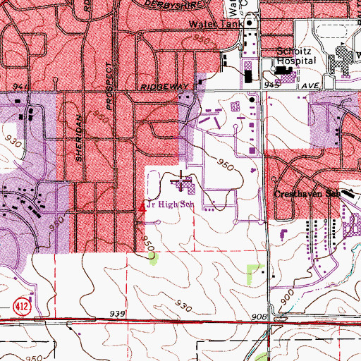 Topographic Map of Hoover Middle School, IA