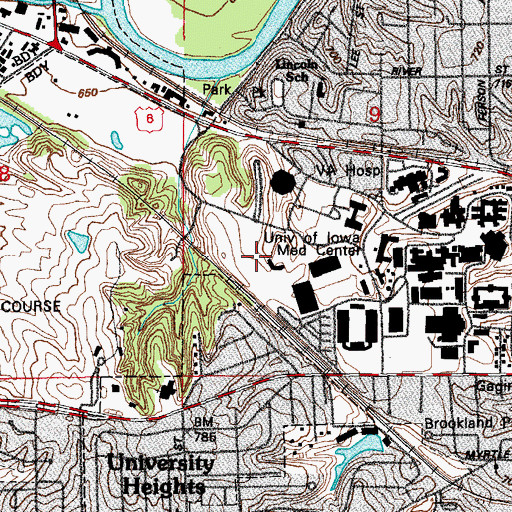 Topographic Map of Duane Banks Baseball Stadium, IA