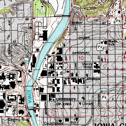 Topographic Map of Bowman House Admission Visitors Center, IA