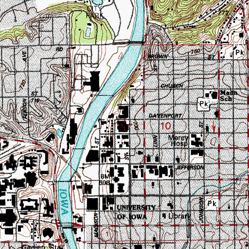 Topographic Map of Burge Residence Hall, IA