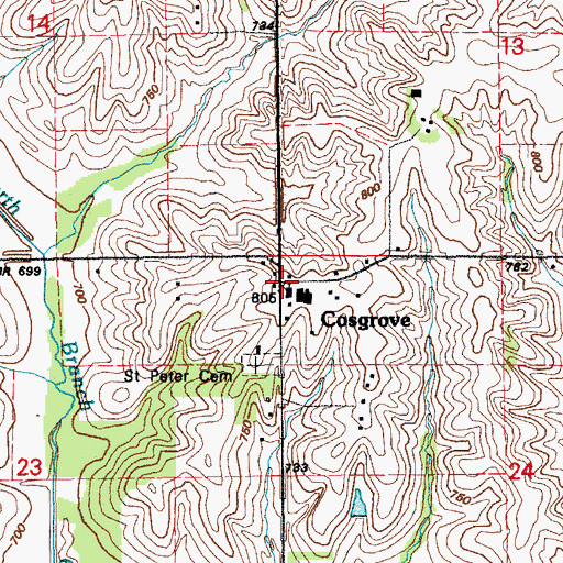 Topographic Map of Cosgrove Post Office (historical), IA