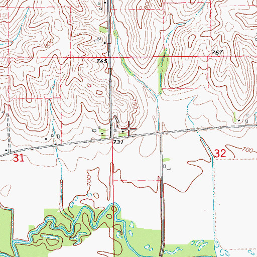 Topographic Map of Frendale Post Office (historical), IA