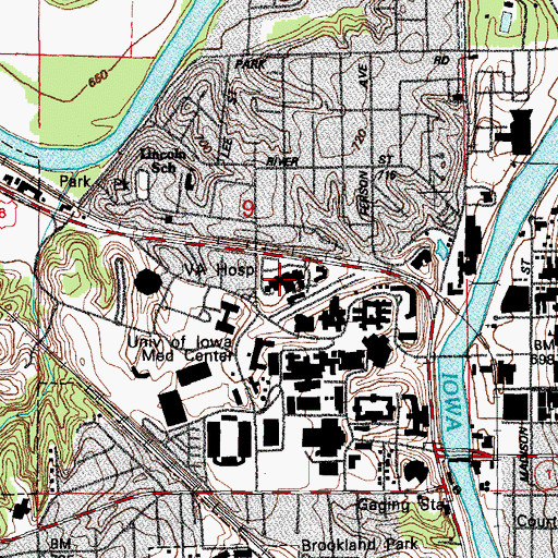 Topographic Map of Iowa City Veterans Administration Medical Center, IA