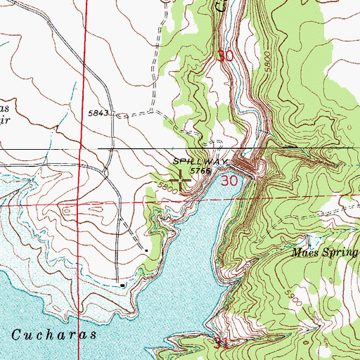 Topographic Map of Cucharas Valley Reservoir Number 5, CO